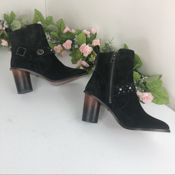 Coach black suede ankle boots floral stud size 5.5 - Picture 3 of 8